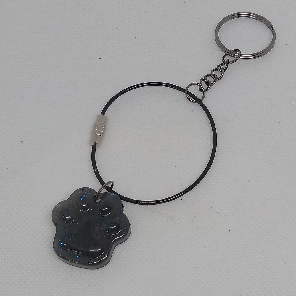Paw Print Keychain with Black and Silver Accents
